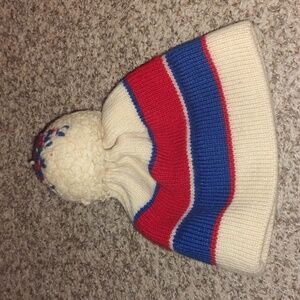 Vtg 1980's Andres Ski Hat Multicolor Pom Pom Beanie Handmade 100% Wool Winter